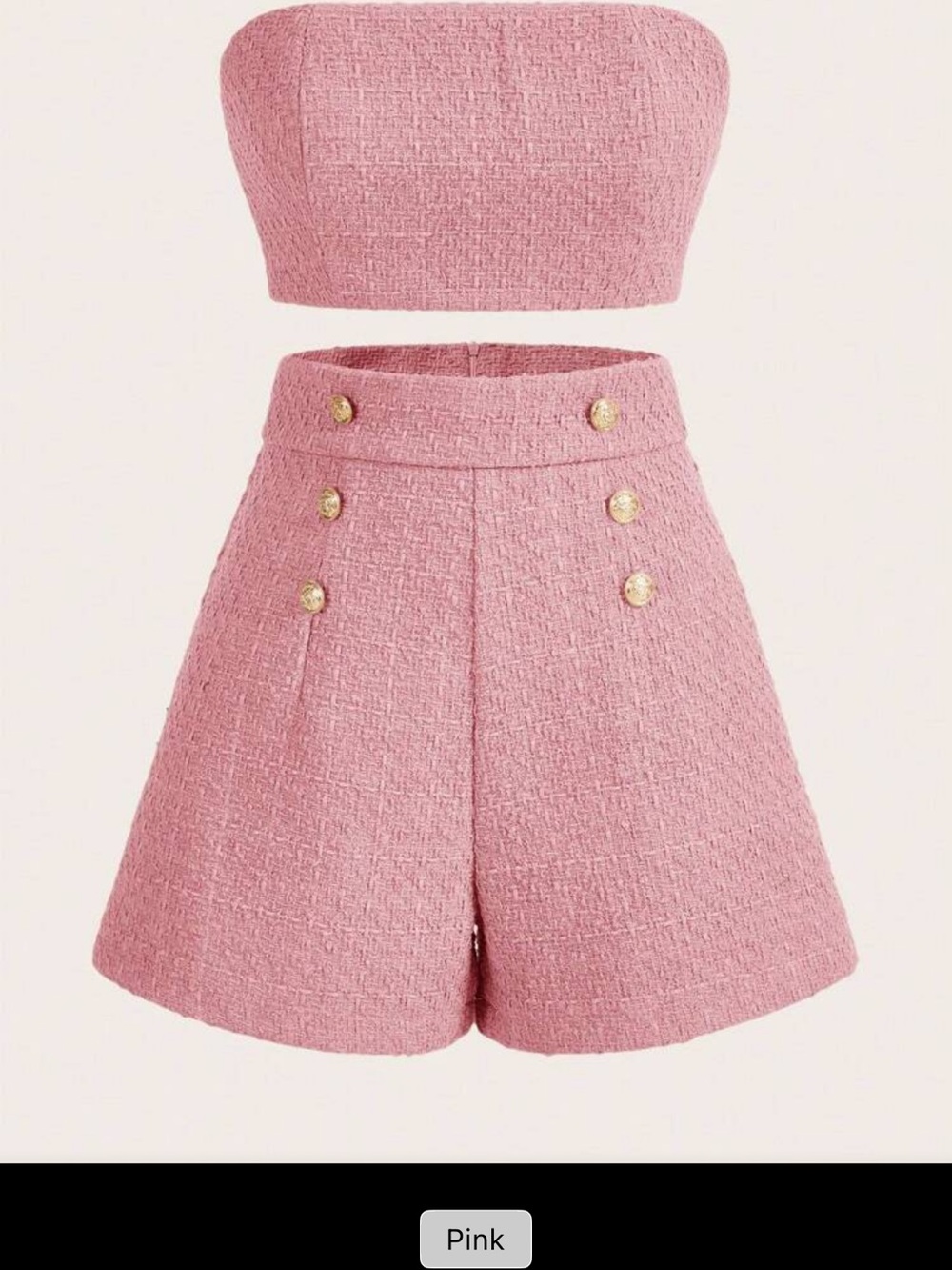 Pink Tweed High-Waist Shorts with Gold Buttons